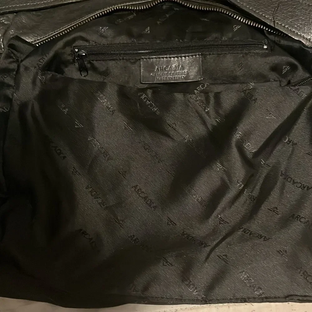 Arcadia gray Italian soft leather shoulder bag with extended silver tone…